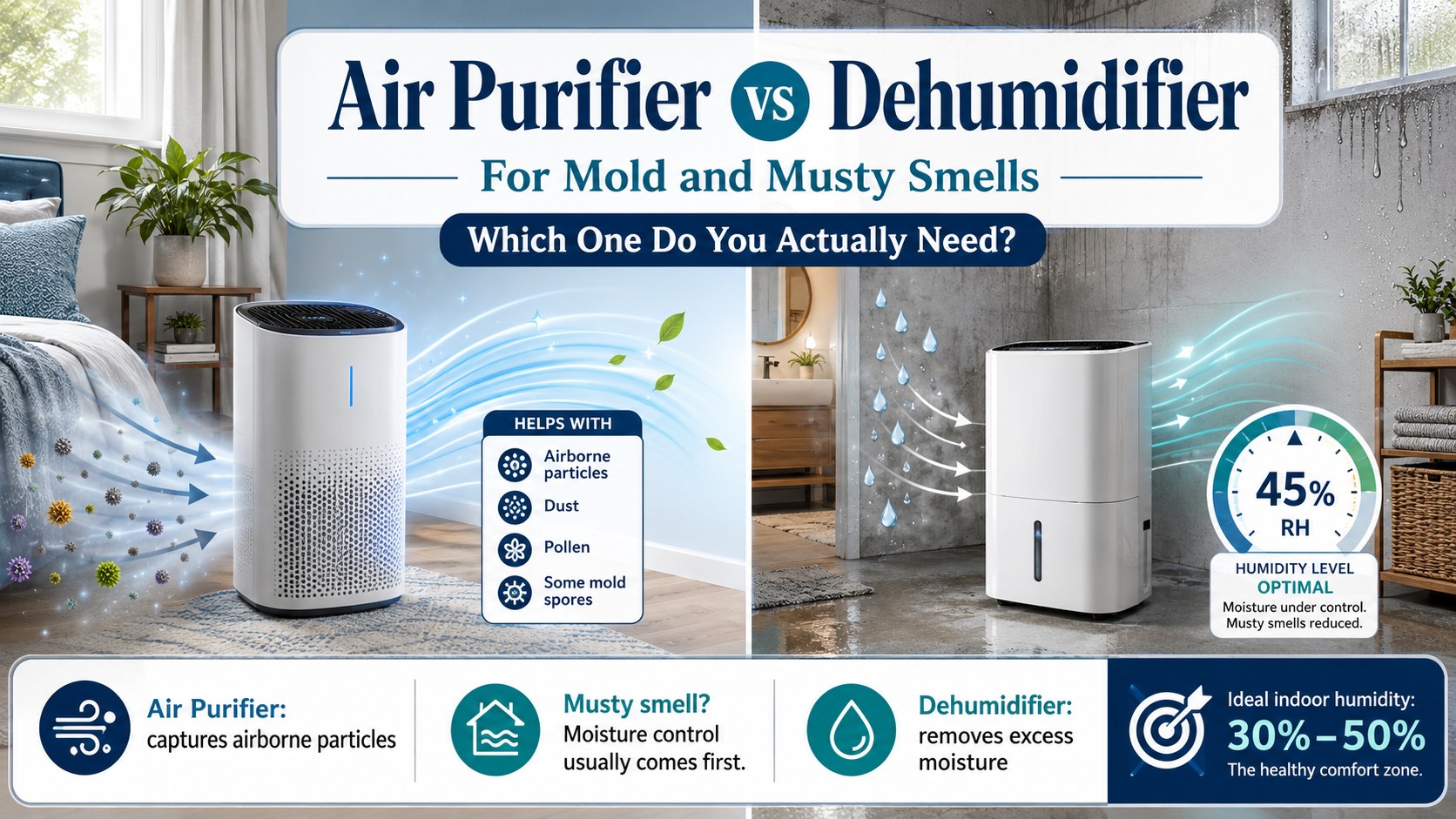 Air Purifier vs Dehumidifier for Mold and Musty Smells